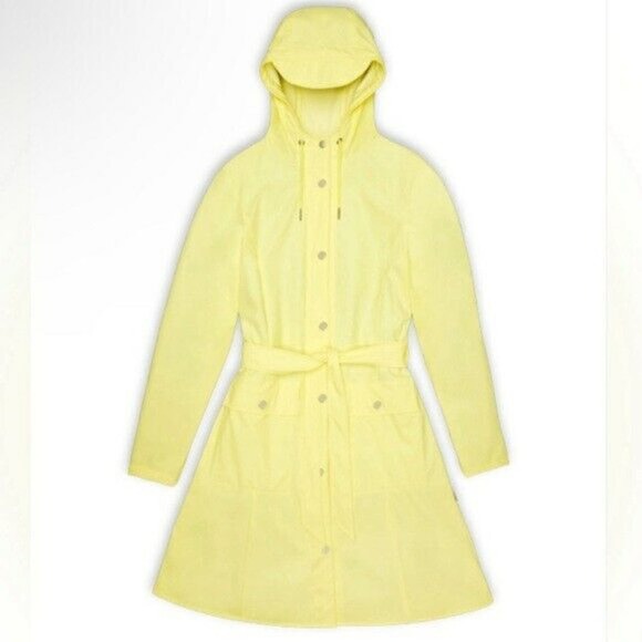 RAINS Curve W Hooded Jacket Straw Yellow Waterproof Large L Rain - Picture 6 of 10
